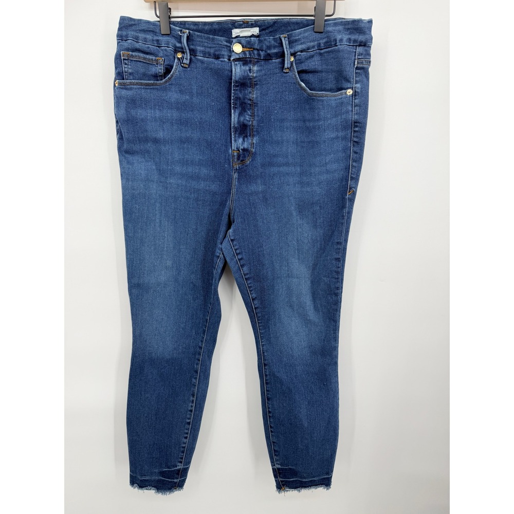 Good American Skinny Jeans Womens 18 Blue Good High Rise Raw Hem Stretch